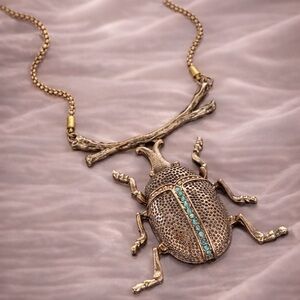 Vintage Beetle Crystal Necklace